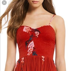 Free People Beau Smocked Floral Maxi Dress in Red Size Xl. BNWT.